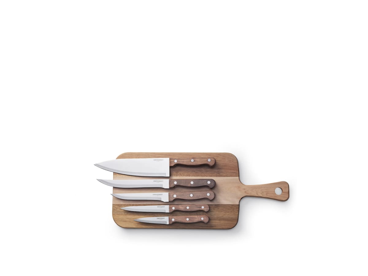 Knivset i rosenträ med skärbräda