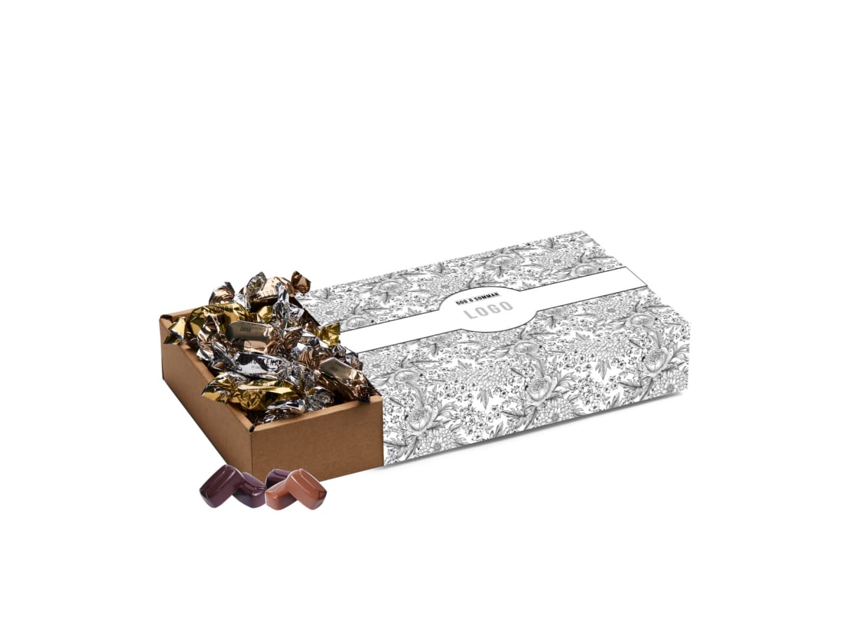 Låda med 500 gr choklad & logotyp