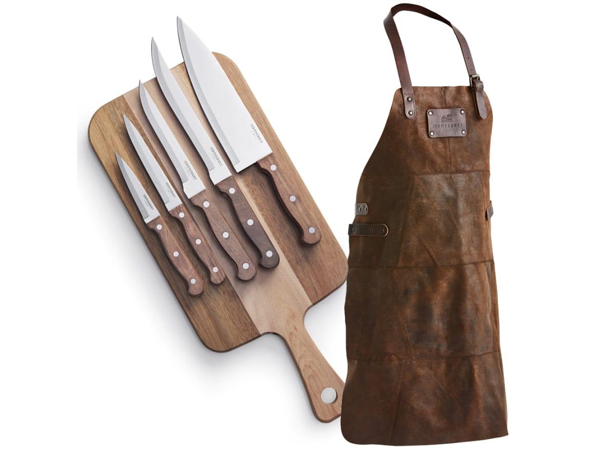 Knivset i rosenträ & skinnförkläde
