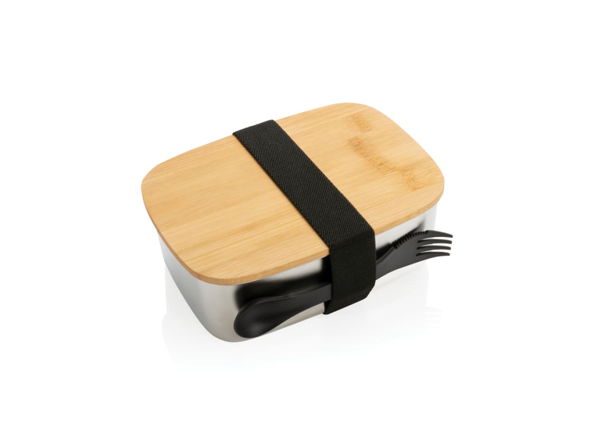 Stainless steel lunchlåda med bambulock och spork