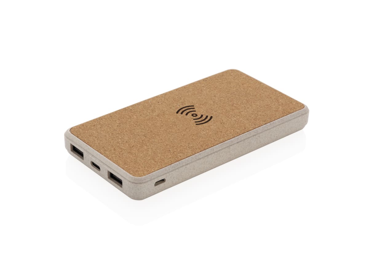Kork och vete 8.000 mAh powerbank med 5W trådlös laddning
