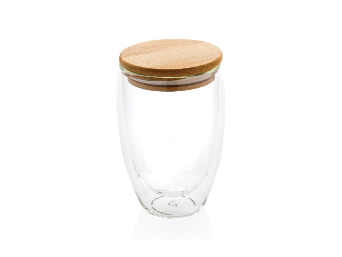 Dubbelväggigt borosilikatglas med bambulock, 350ml