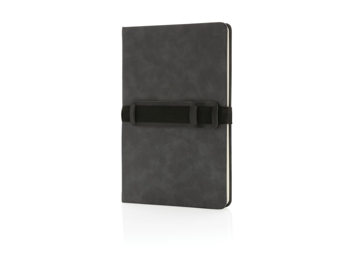 A5 hardcover PU anteckningsbok med mobil och-pennhållare