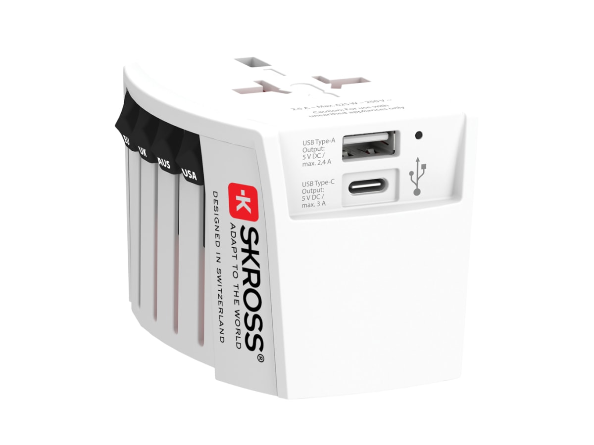 SKROSS World Travel Adapter MUV 2-polig med USB A och C