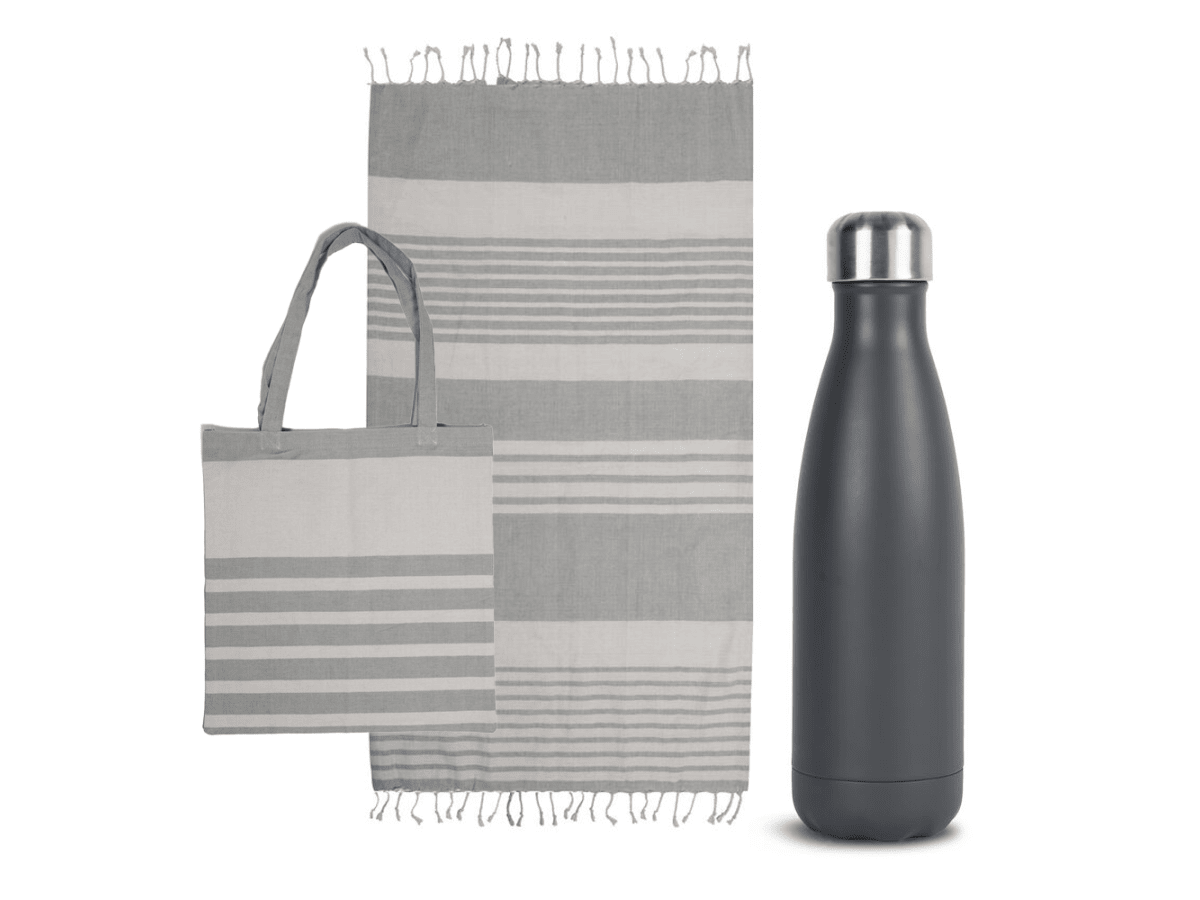 Kit med hamamhandduk, bomullspåse & stålflaska