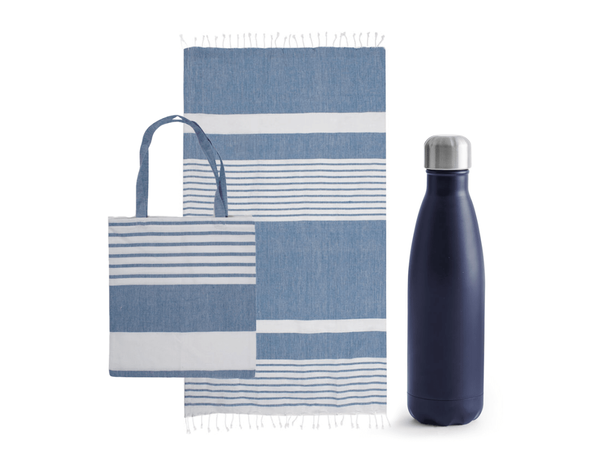 Kit med hamamhandduk, bomullspåse & stålflaska