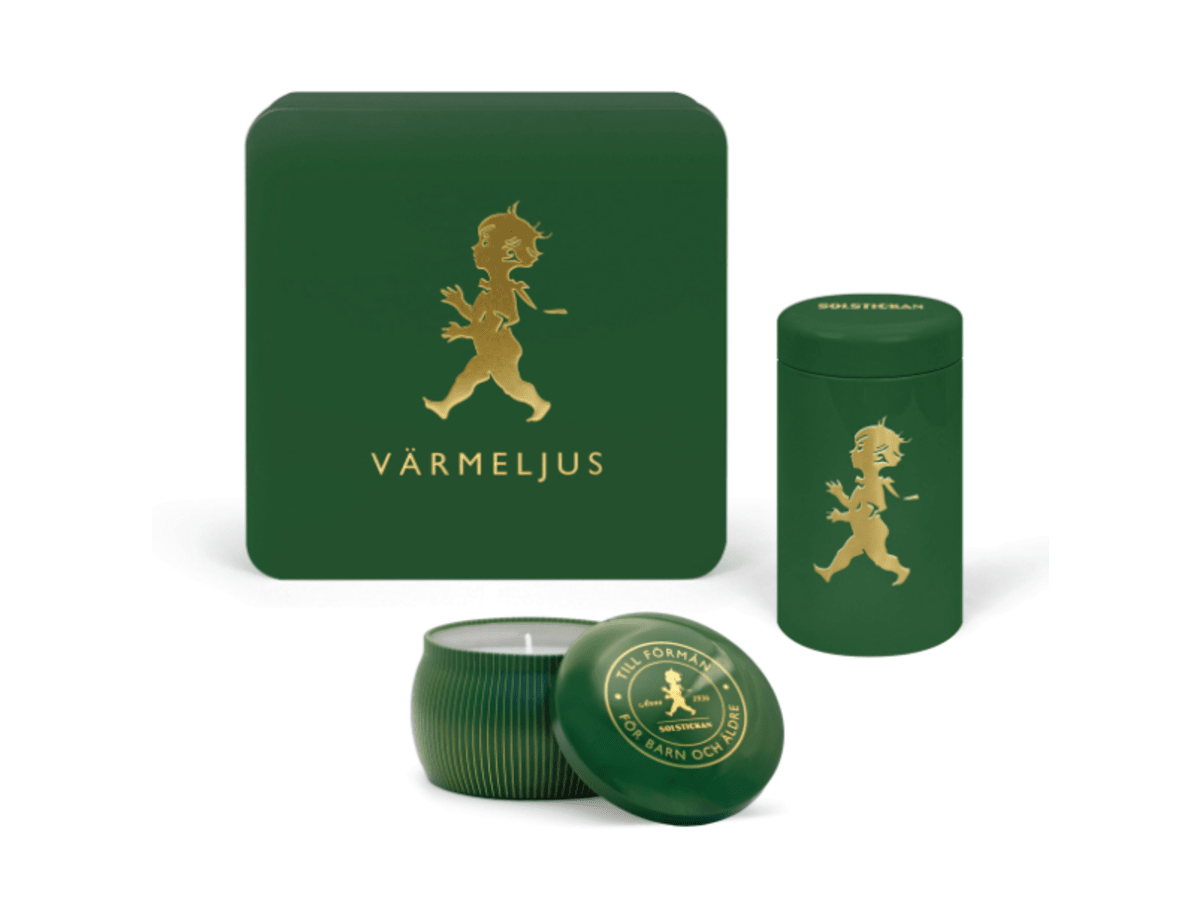 Värmeljuslåda, tändsticksrör & doftljus i presentask