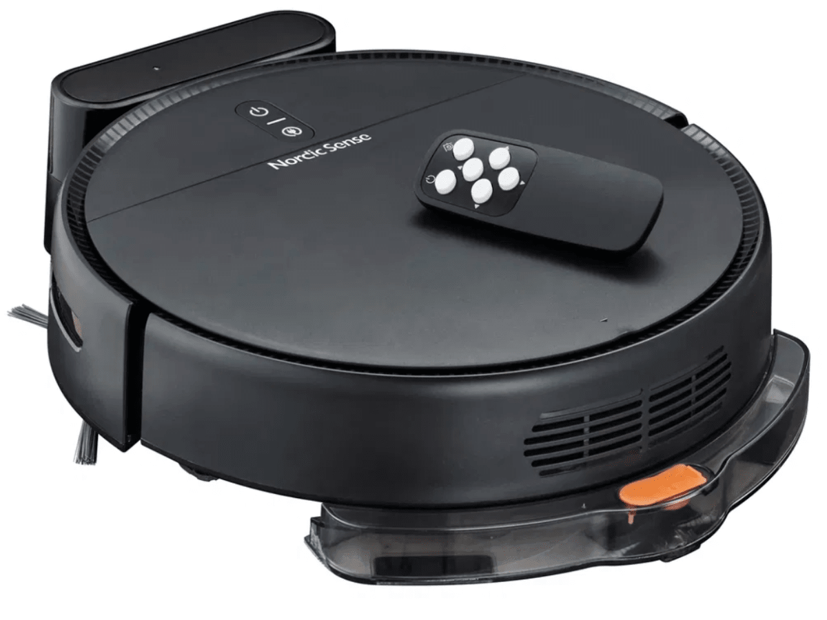 Robotdammsugare med laddstation. Svart