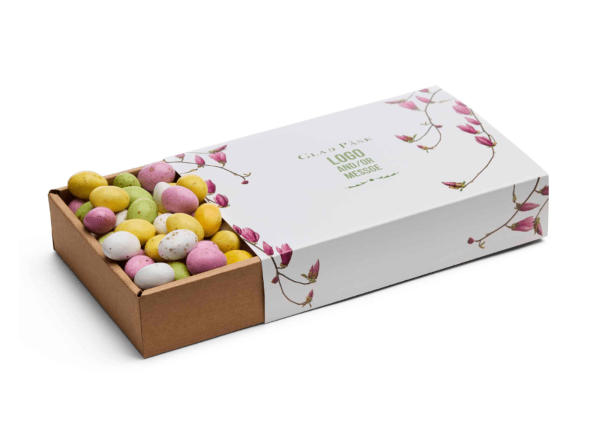 Easter Flat Box, 500g med mjölkchokladägg & logotyp