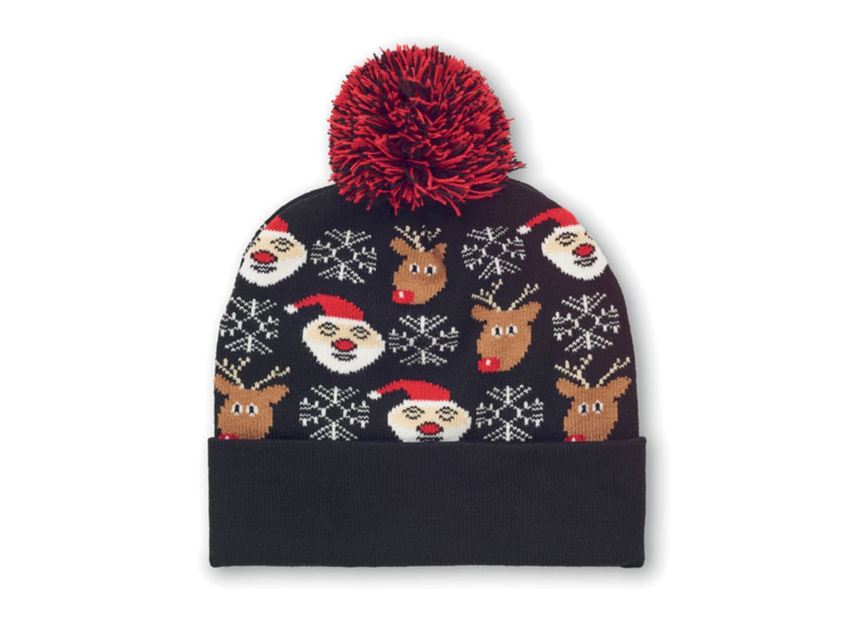 Stickad mössa med julmotiv