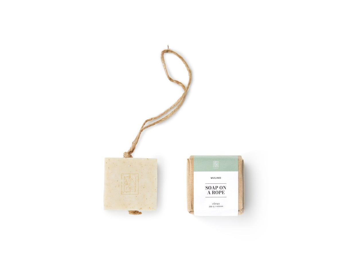 Mulino vegan soap on a rope