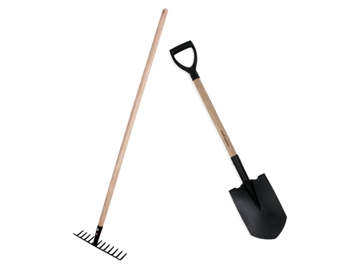 Trädgårdsverktyg (Spade och räfsa)