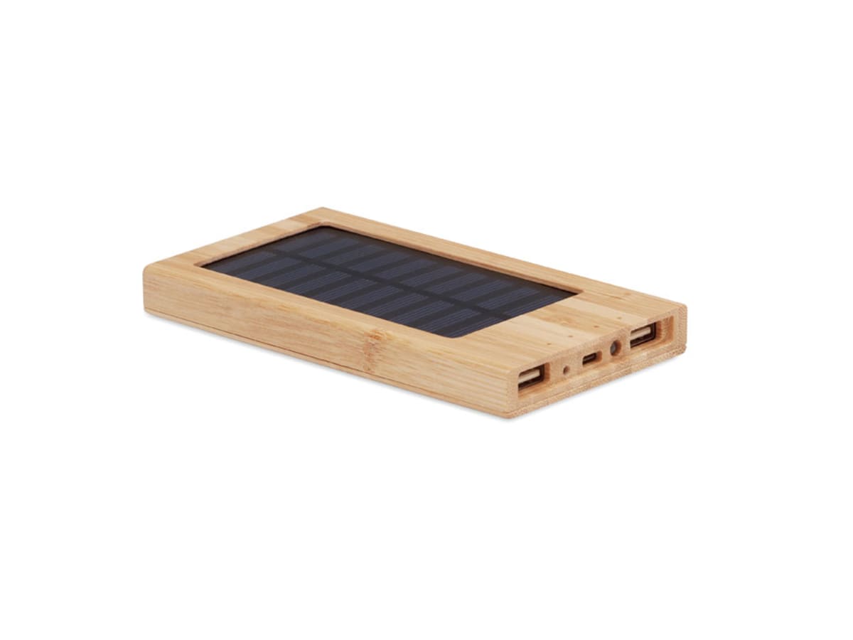 Powerbank med hölje av bambu och solpanel