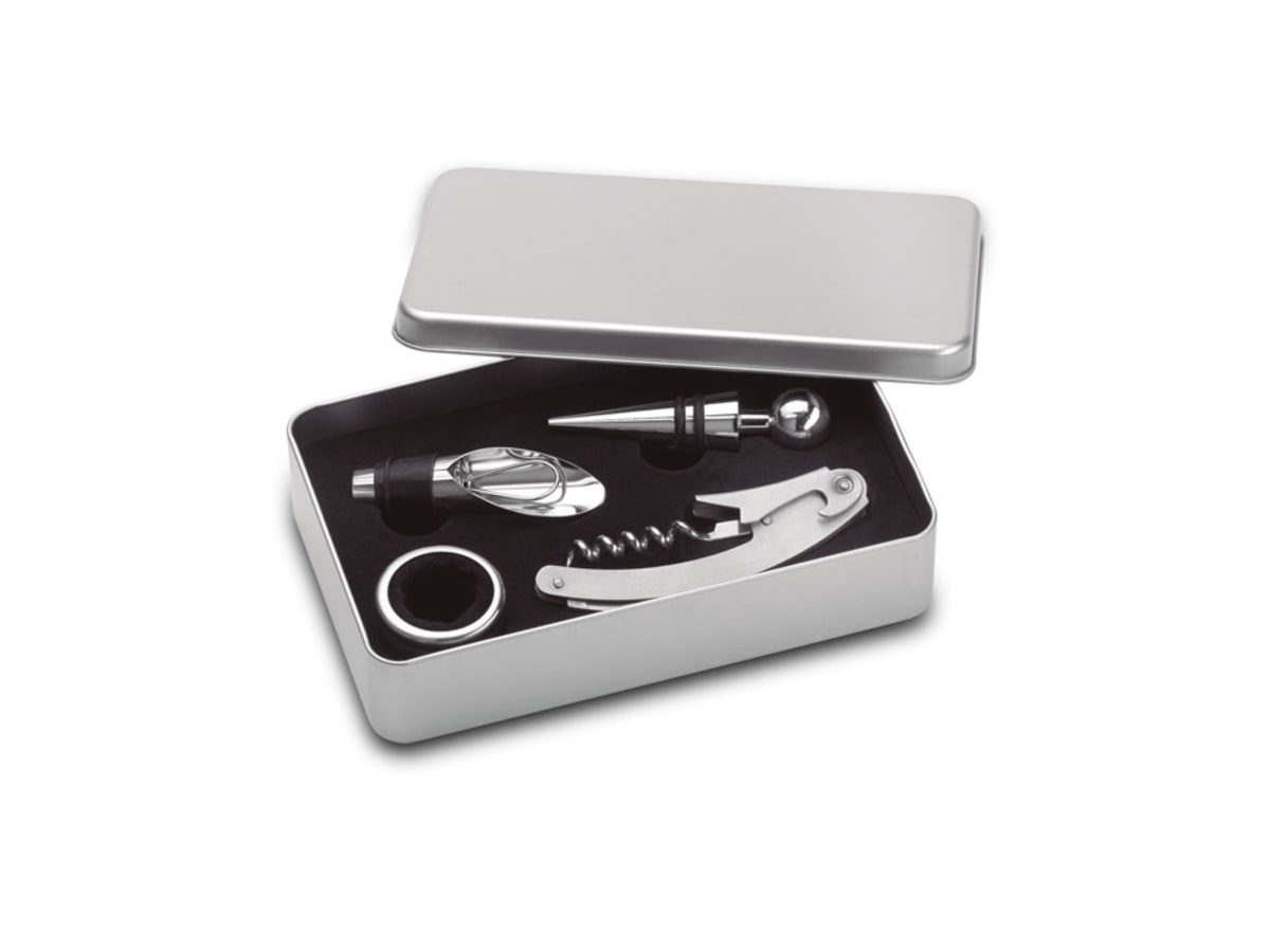 Vin tillbehör i plåtask