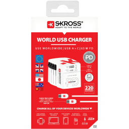 3. Världsreseladdare AC65PD World USB-A+USB-C PD 65W Jordad