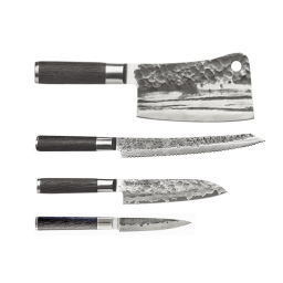 0. Knivset i 4 delar med Brödsåg, Santoku, Petty & Chopper