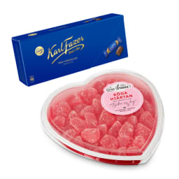 0. Karl Fazer Mjölkchokladpraliner & Röda  geléhjärtan