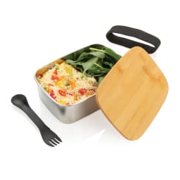 1. Stainless steel lunchlåda med bambulock och spork