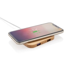 1. 5W trådlös laddare i bambu med USB