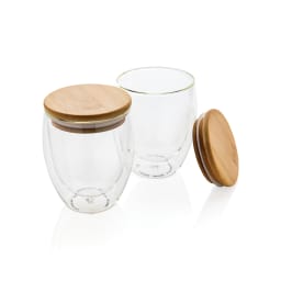 0. Dubbelväggigt borosilikatglas med bambulock, 250ml, 2-pack