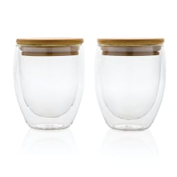 1. Dubbelväggigt borosilikatglas med bambulock, 250ml, 2-pack