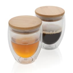 3. Dubbelväggigt borosilikatglas med bambulock, 250ml, 2-pack