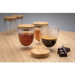4. Dubbelväggigt borosilikatglas med bambulock, 250ml, 2-pack