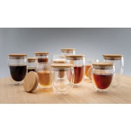 5. Dubbelväggigt borosilikatglas med bambulock, 250ml, 2-pack