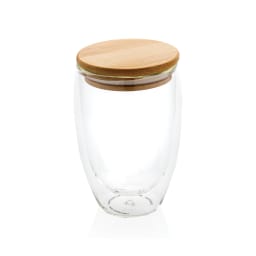 0. Dubbelväggigt borosilikatglas med bambulock, 350ml