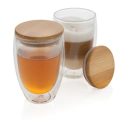 3. Dubbelväggigt borosilikatglas med bambulock, 350ml
