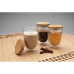 4. Dubbelväggigt borosilikatglas med bambulock, 350ml