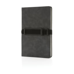 0. A5 hardcover PU anteckningsbok med mobil och-pennhållare