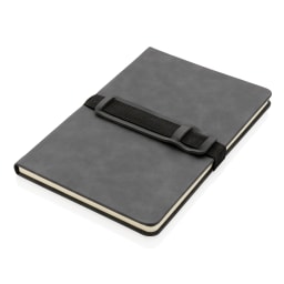 2. A5 hardcover PU anteckningsbok med mobil och-pennhållare