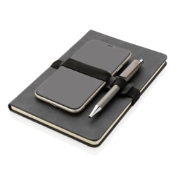 3. A5 hardcover PU anteckningsbok med mobil och-pennhållare