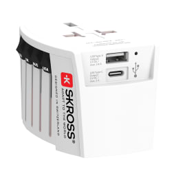 0. SKROSS World Travel Adapter MUV 2-polig med USB A och C