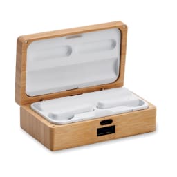 0. TWS-headset i bambufodral