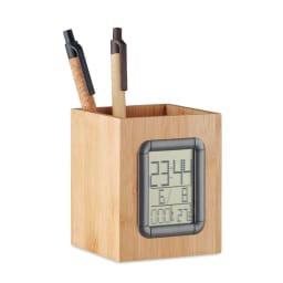 2. Pennhållare bambu LCD klocka