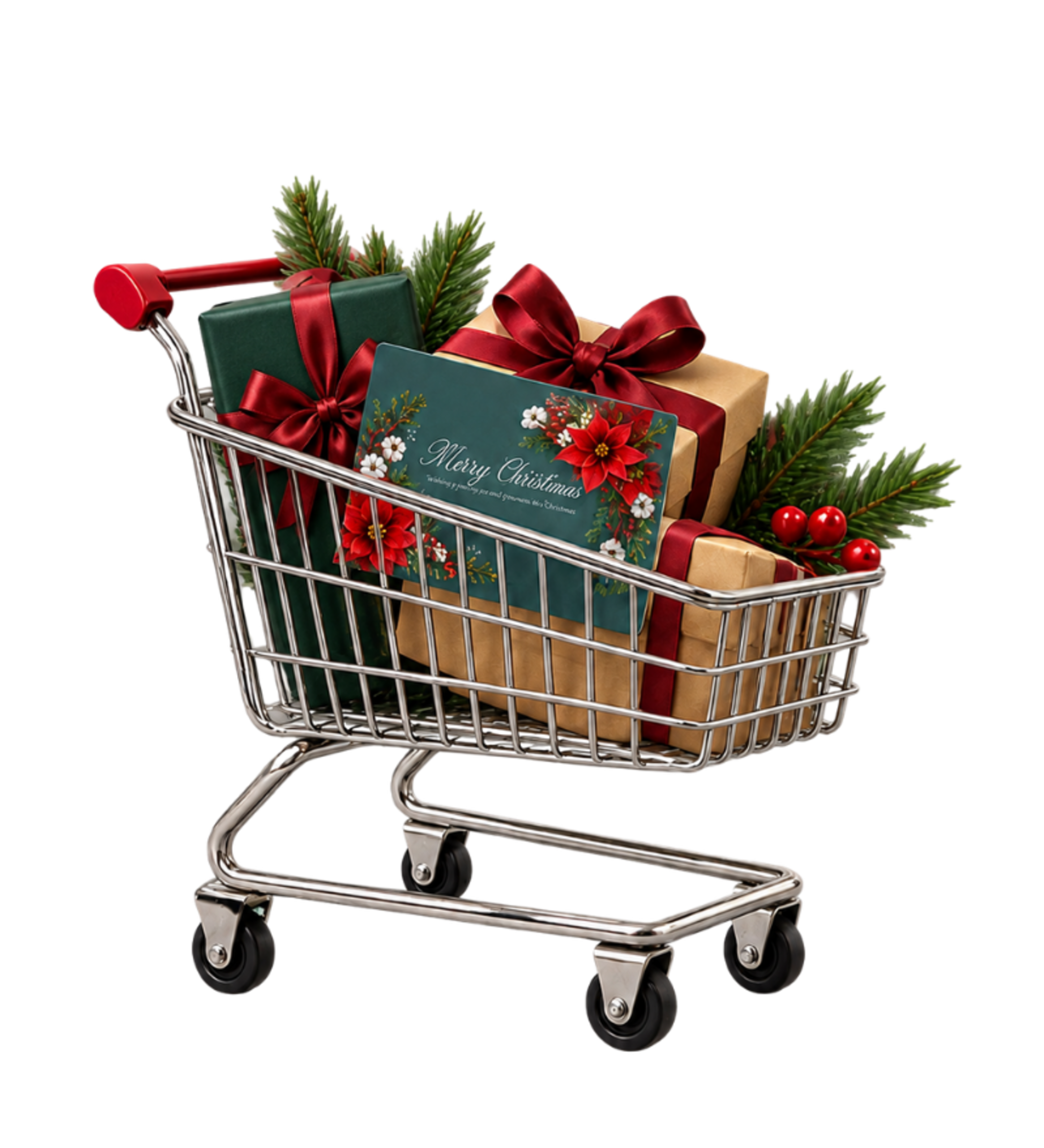 Använd igen - Kundvagn med julklappar och gåvokort