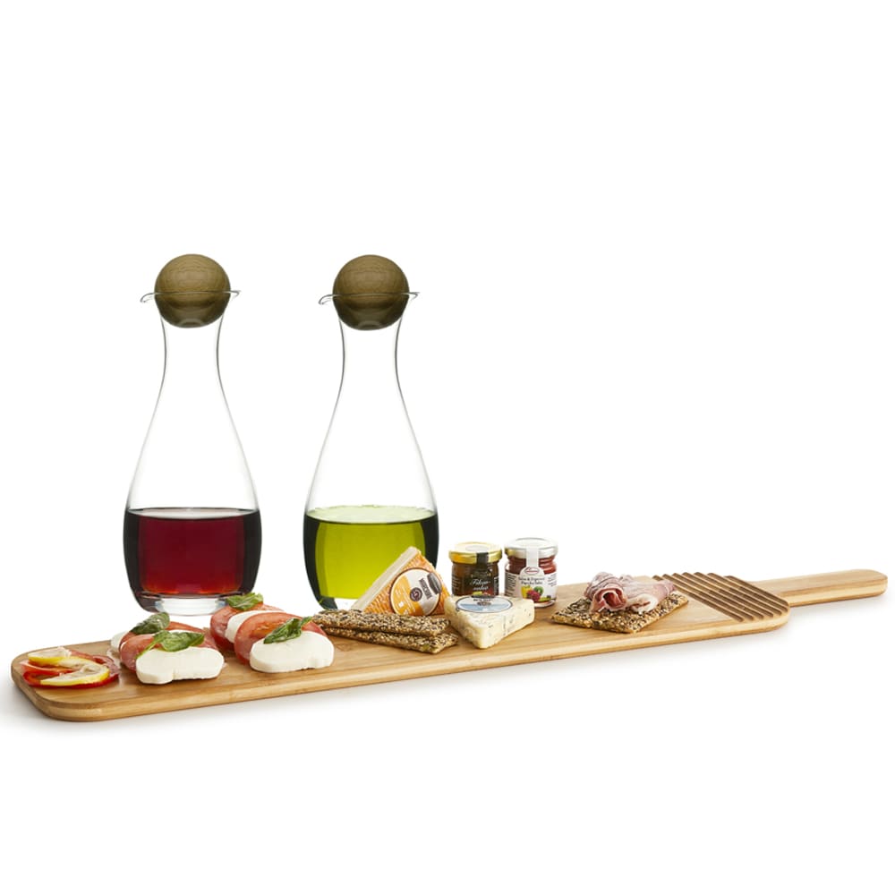 Oil/vinegar bottles and serving board in bamboo