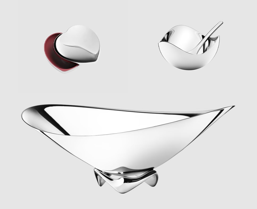 KOPPEL wave skål, stor, BLOOM saltkar og ske & HEART pilleæske