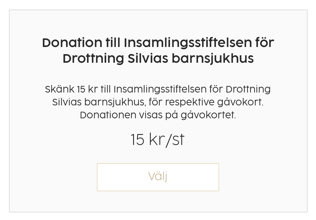 Budskap om donation till Insamlingsstiftelsen tryckt på insidan av gåvokortet