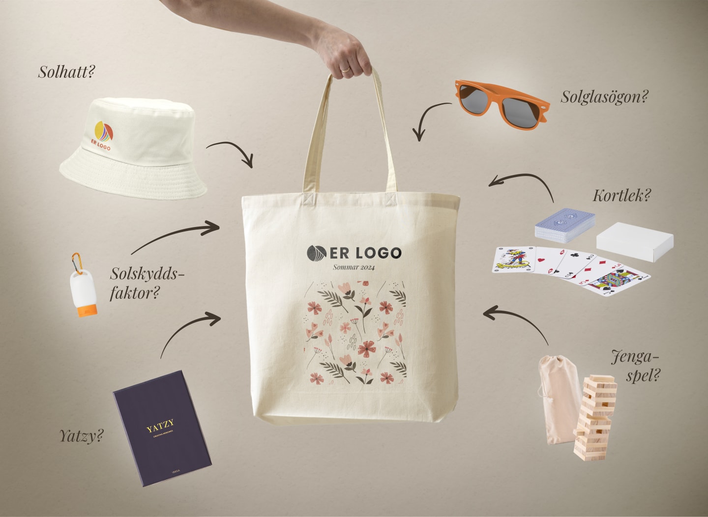 Tygkasse fylld som sommarfest-goodiebag