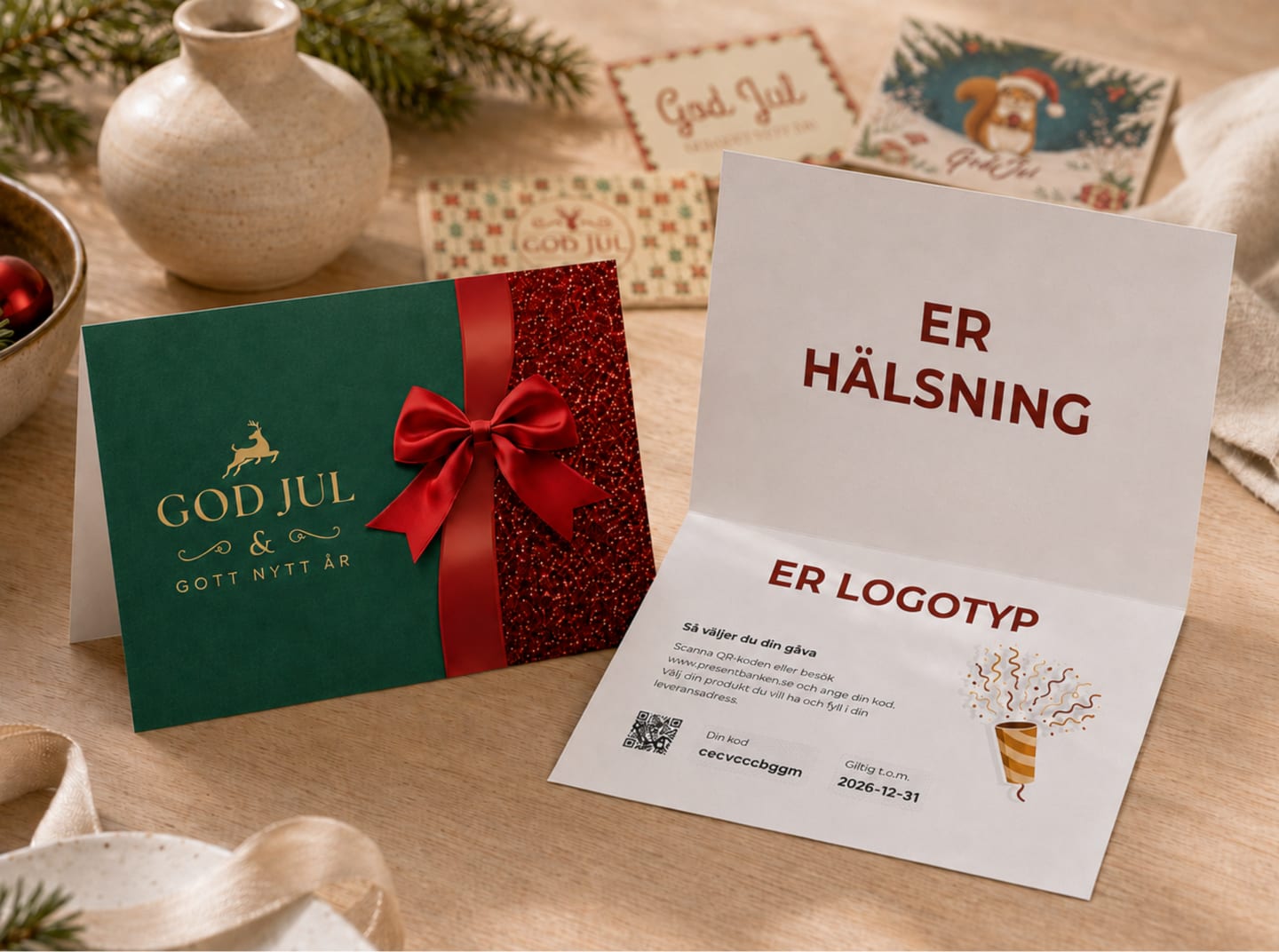Charmas gåvokort tillsammans med ett personligt hälsningskort