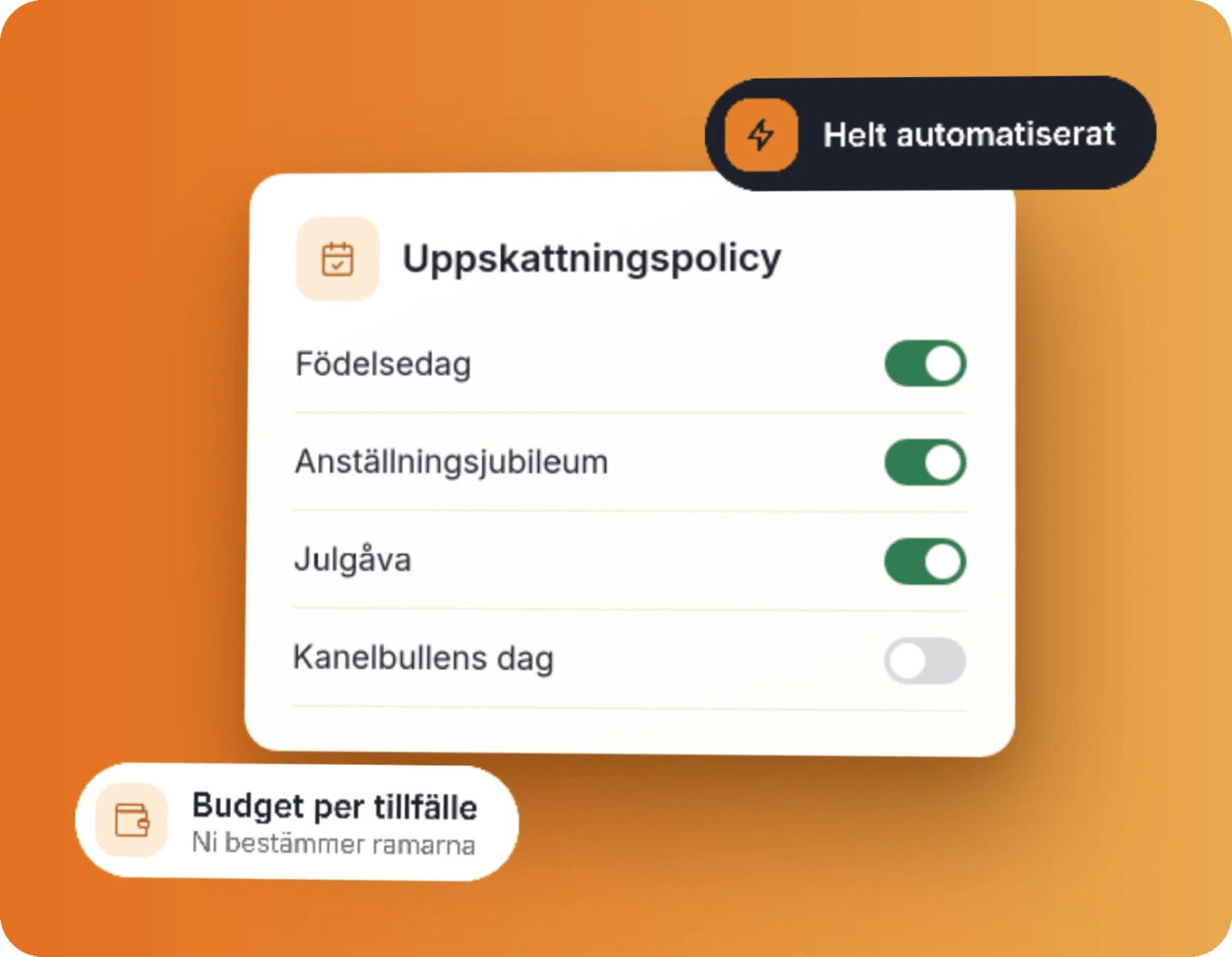 Apprecios uppskattningspolicy med valda tillfällen som födelsedag, jubileum och julgåva