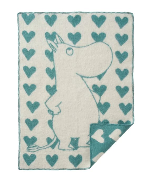 Moomin pläd i 100% lammull, 65x90 cm, blå