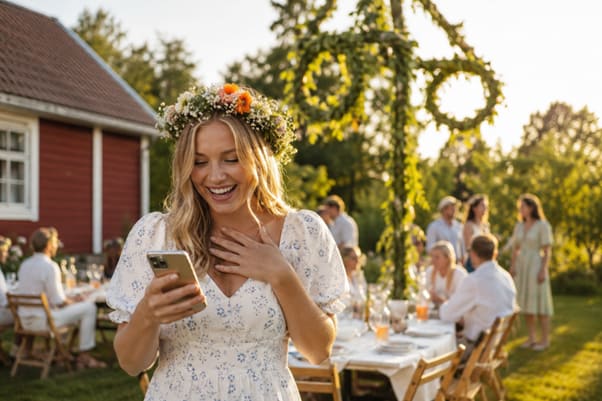 En krukväxt och en liten presentpåse som midsommarpresent