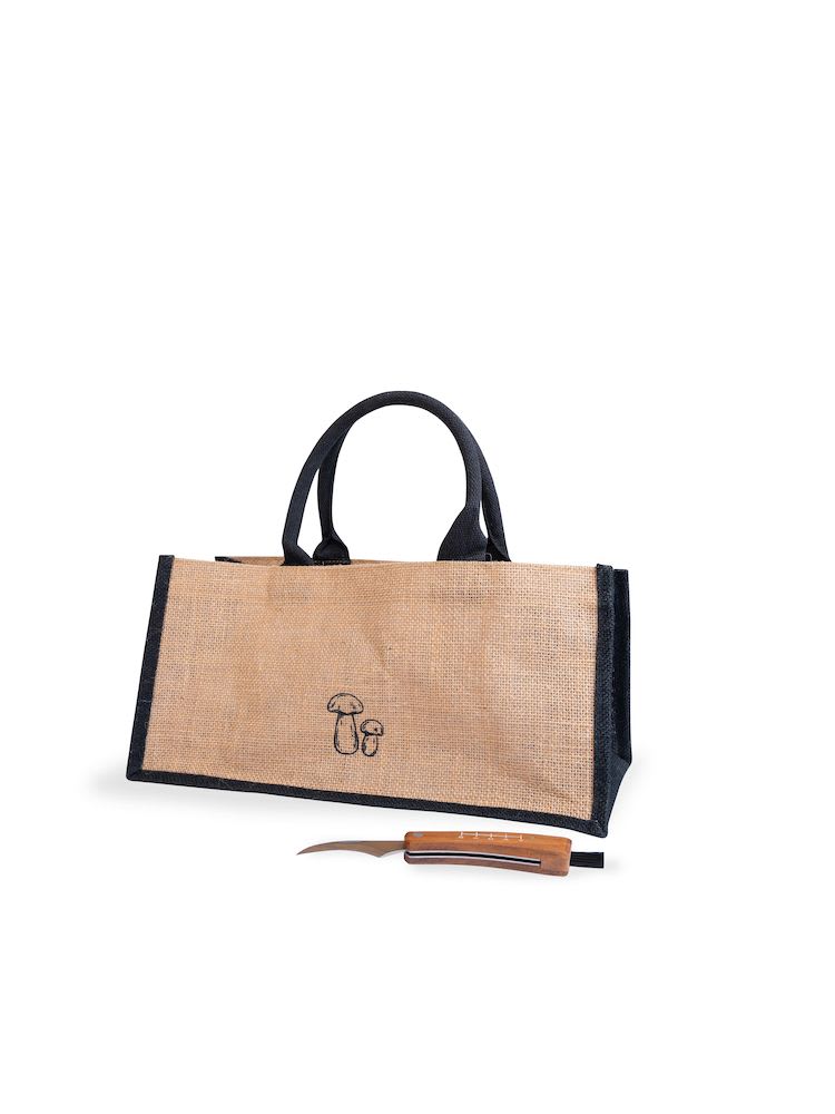 Karl-Johan taske med svampkniv, beige/sort