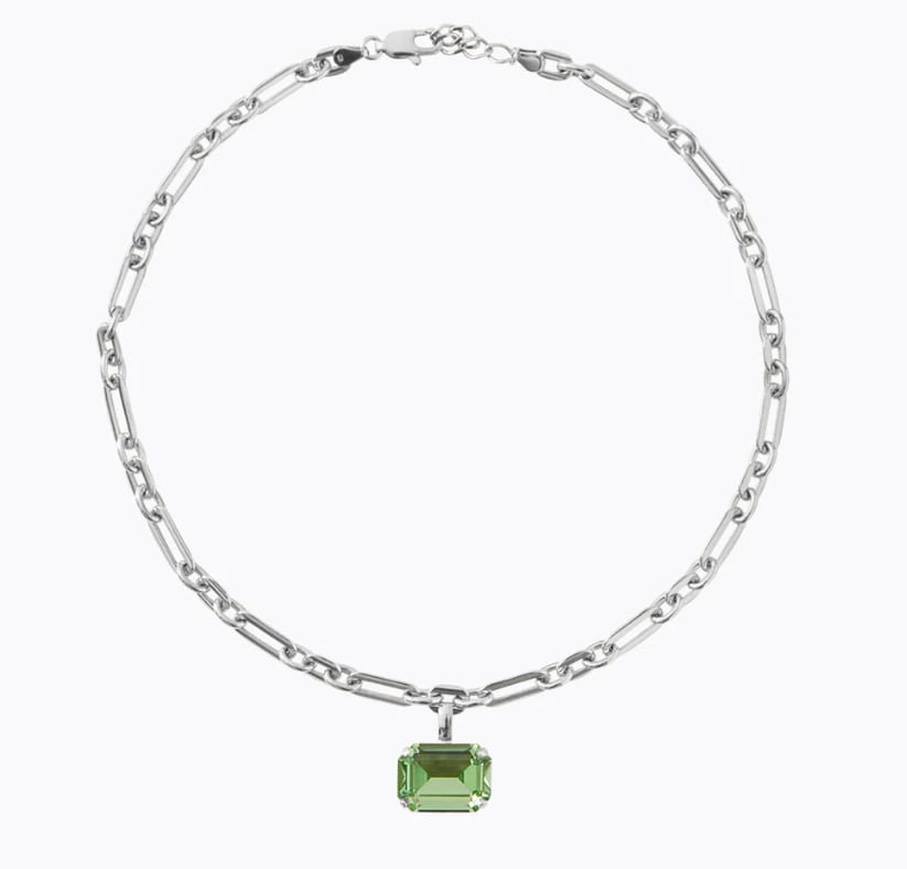 Lydia Chain Necklace / Peridot - Rhodium