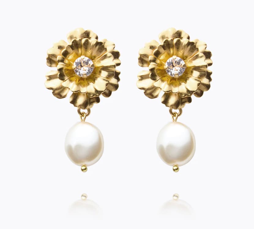Blossom Pearl Earrings / Crystal - gold