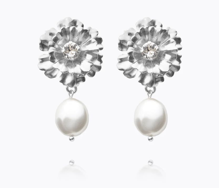 Blossom Pearl Earrings / Crystal - Rhodium